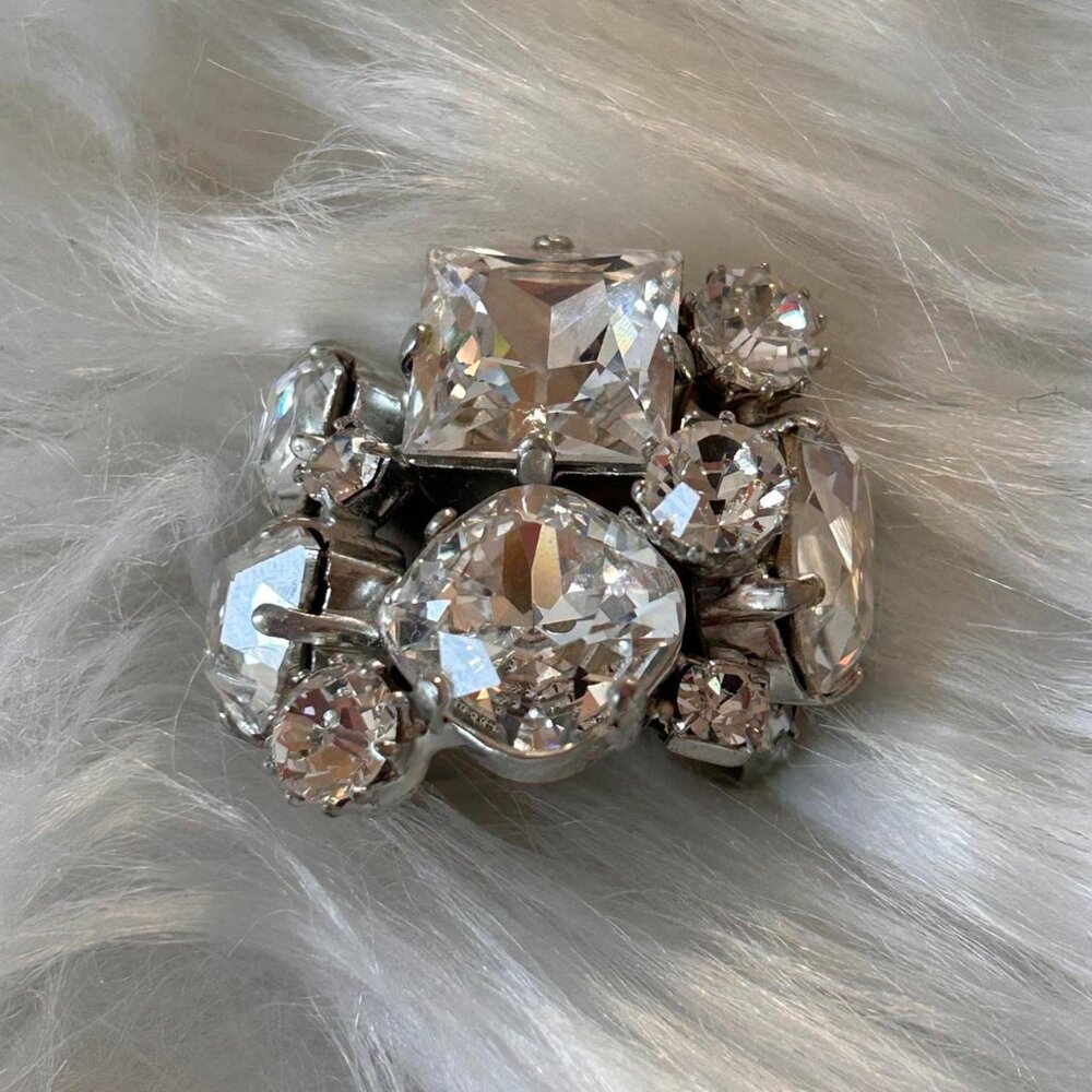 Otazu chunky silver designer crystal cocktail ring...